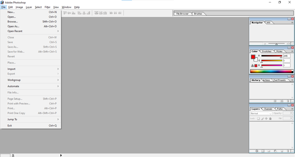 File Menu in Photoshop 7.0